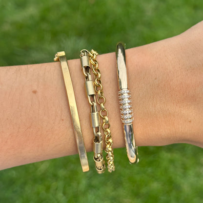 Yellow Gold-Plated Round Cubic Zirconia Hinged Bangle Bracelet