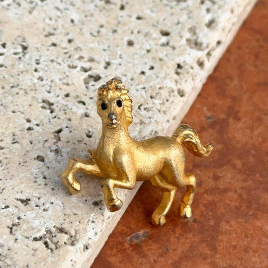 Estate Gold-Tone Black Stone 3D Horse Pin Brooch