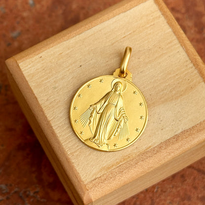 18KT Yellow Gold Matte Miraculous Medal Round Pendant 21mm