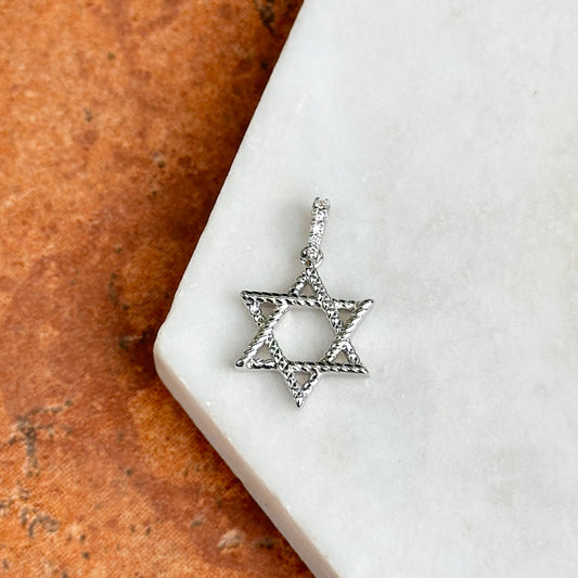 14KT White Gold Pave Diamond Star of David Pendant Charm