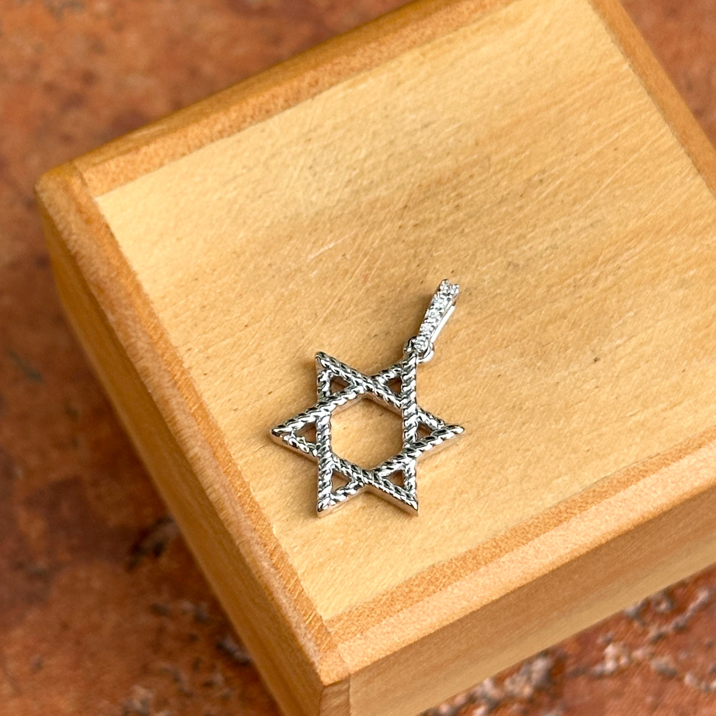 14KT White Gold Pave Diamond Star of David Pendant Charm