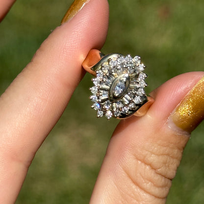 Estate 10KT Yellow Gold Marquise Diamond Cluster Ring