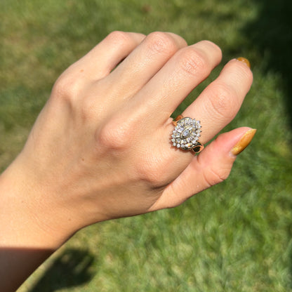 Estate 10KT Yellow Gold Marquise Diamond Cluster Ring