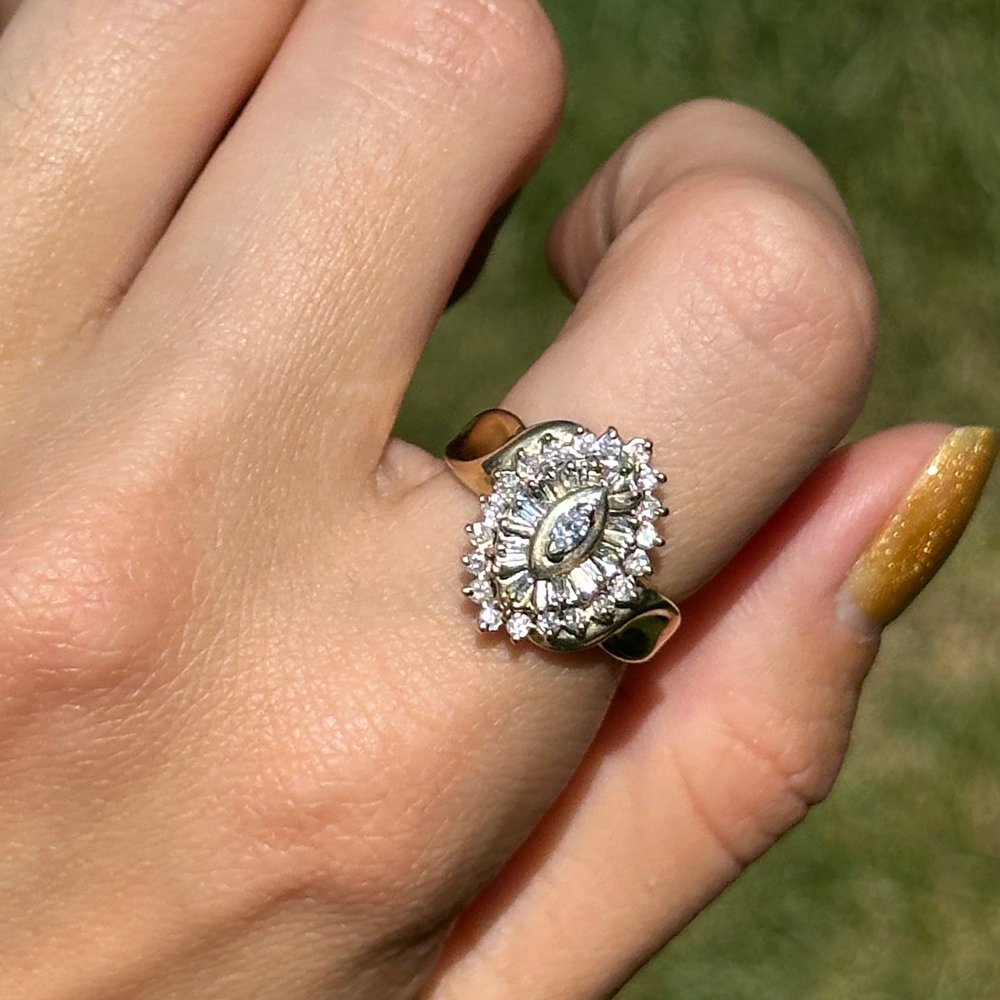 Estate 10KT Yellow Gold Marquise Diamond Cluster Ring