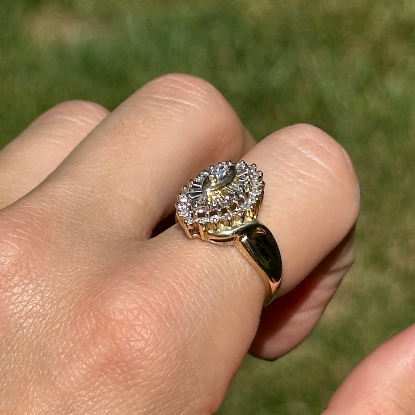 Estate 10KT Yellow Gold Marquise Diamond Cluster Ring