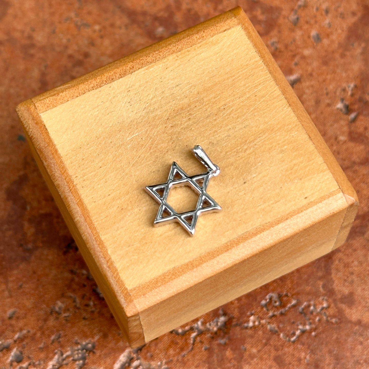 14KT White Gold Pave Diamond Star of David Pendant Charm