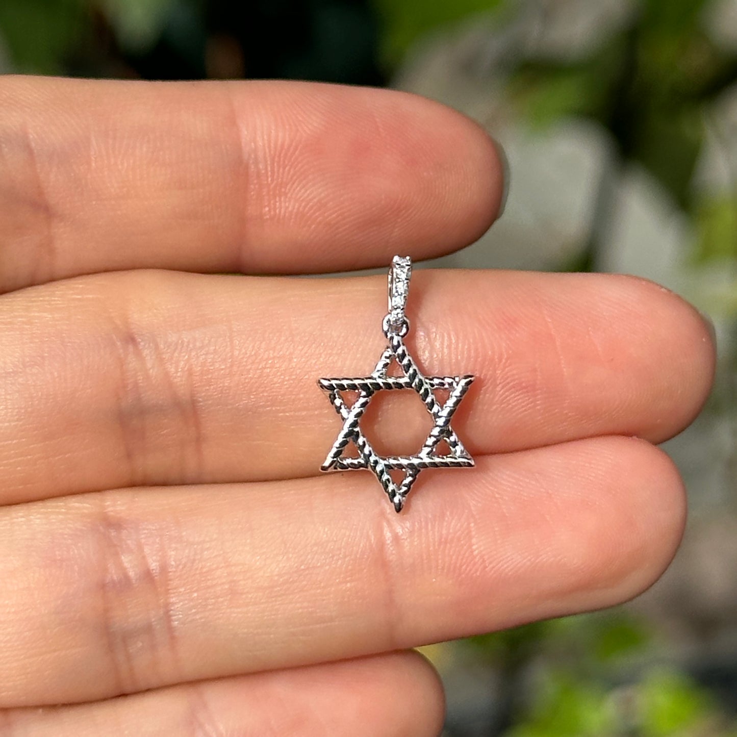 14KT White Gold Pave Diamond Star of David Pendant Charm