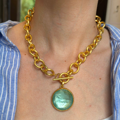 18KT Yellow Gold-Plated Round Mother of Pearl Betty Carre Toggle Necklace