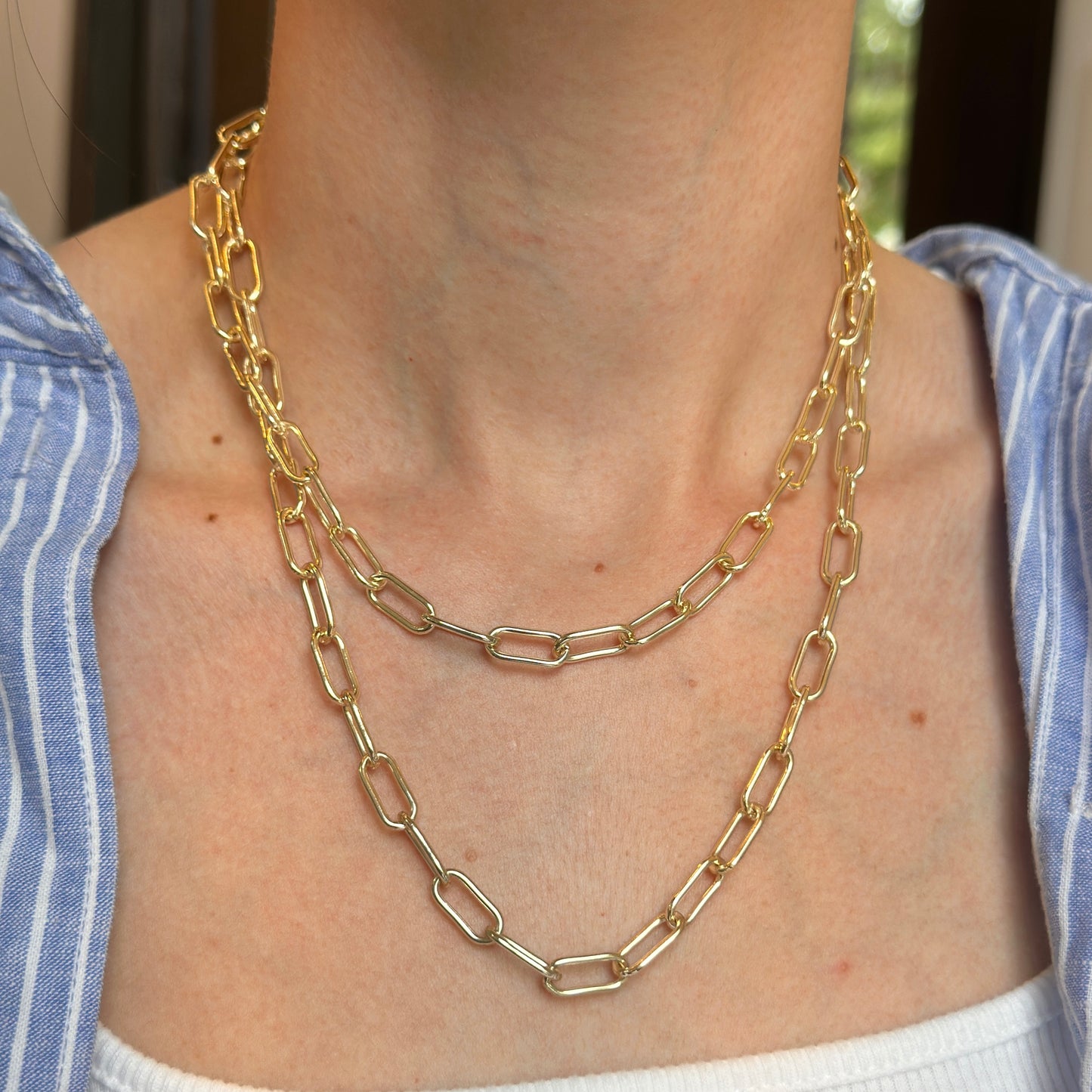 14KT Yellow Gold-Plated Long Paper Clip Chain Open Link 36'' + Extender