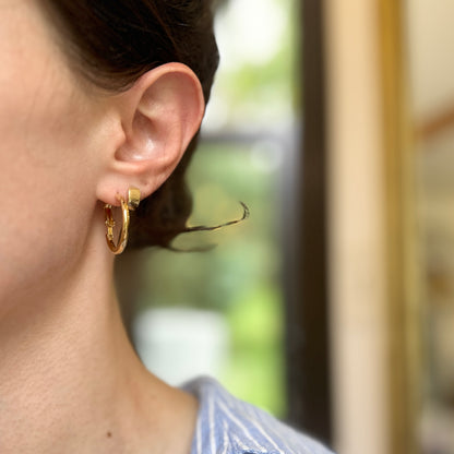 Yellow Gold Plated Silver Hoop Pierced Earrings + Safety Back