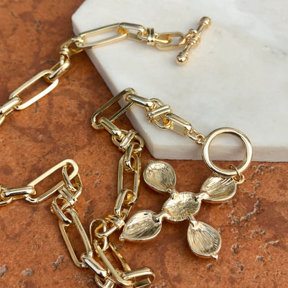 Estate Gold-Tone Gemstone Cross Toggle Paperclip Necklace