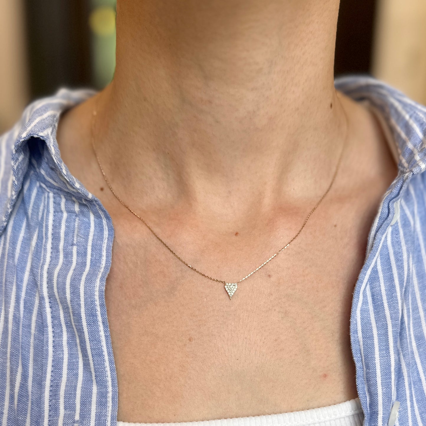 Estate 10KT Yellow Gold Pave Diamond Heart Pendant Chain Necklace