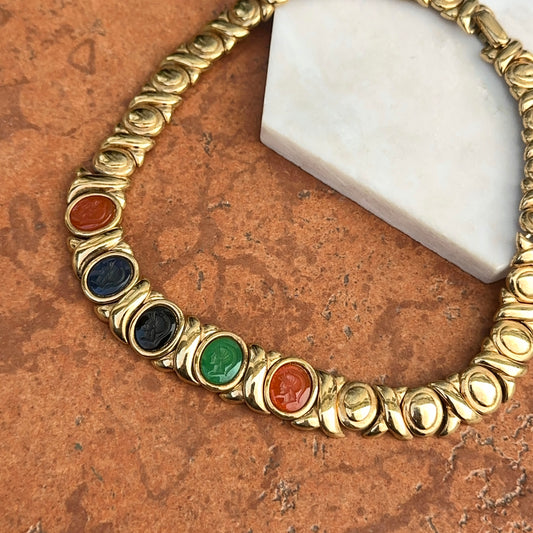 Estate Gold-Tone Replica Intaglio XOXO Chain Collar Necklace
