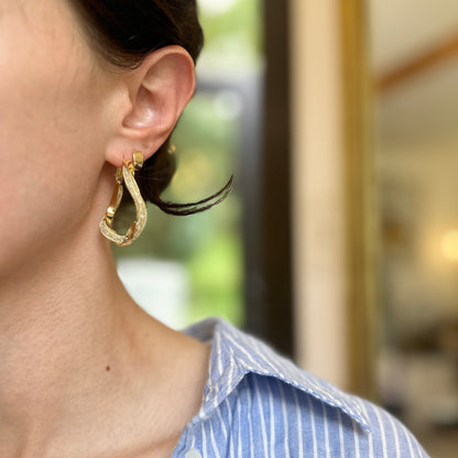 Yellow Gold-Plated Twisted Mesh Hoop Pierced Earrings