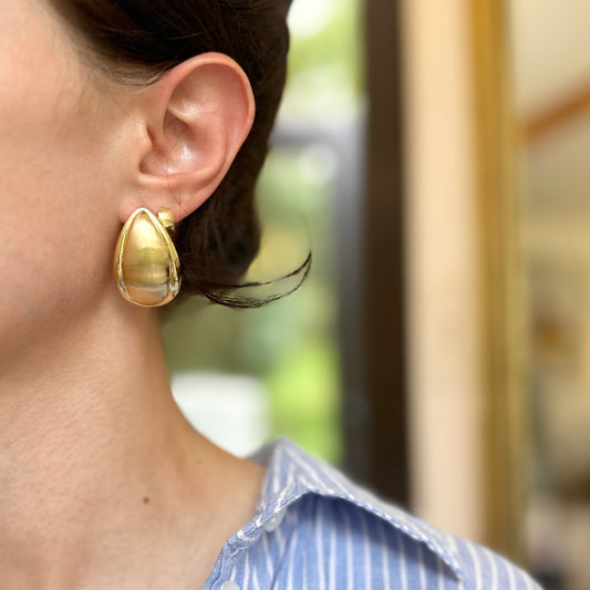 Yellow Gold-Plated Tear Drop Shiny Brushed Earrings