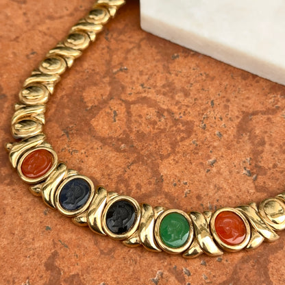 Estate Gold-Tone Replica Intaglio XOXO Chain Collar Necklace