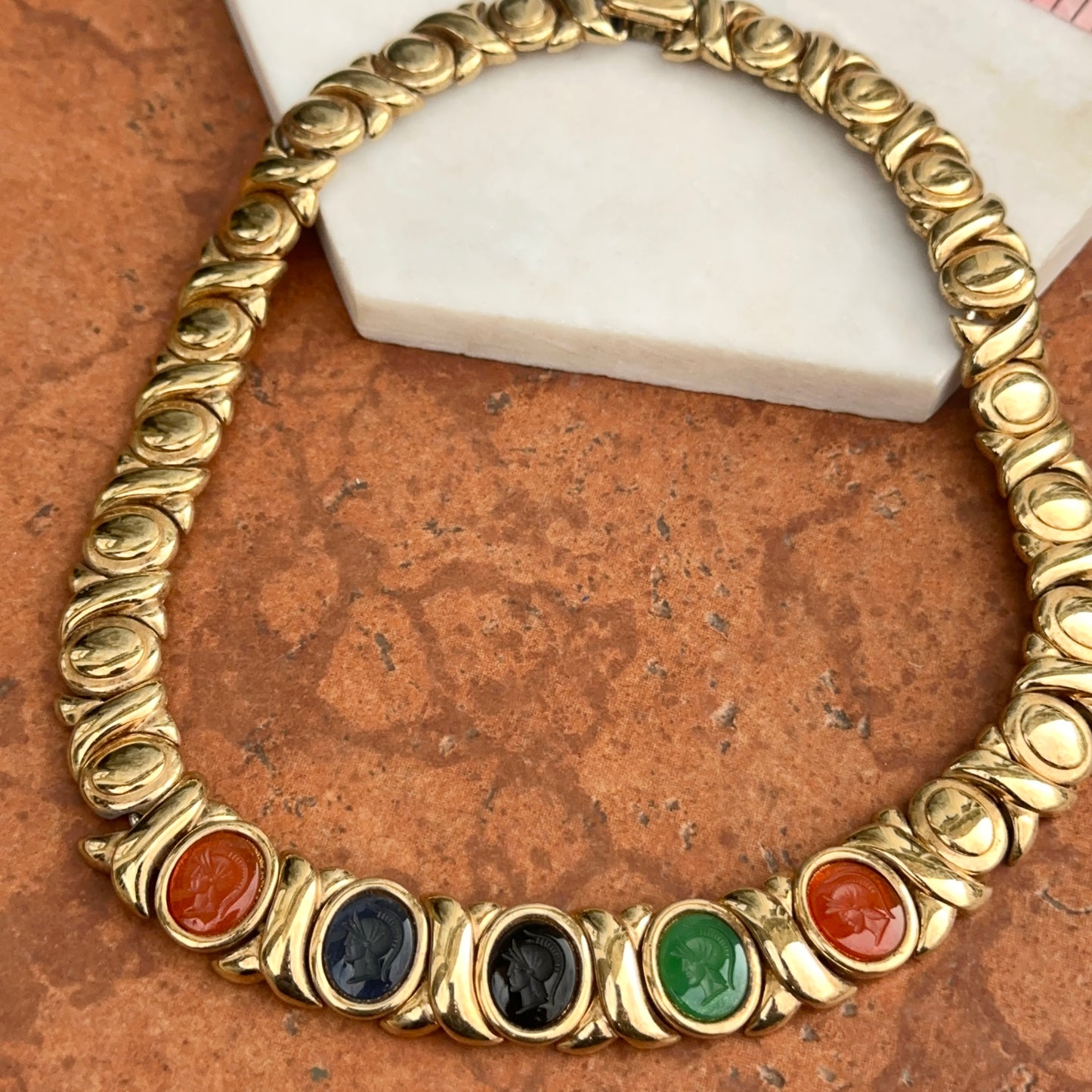 Estate Gold-Tone Replica Intaglio XOXO Chain Collar Necklace