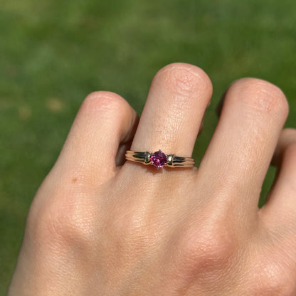 Estate 14KT Yellow + White Gold Round Pink Tourmaline Solitaire Ring
