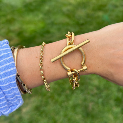 Yellow Gold-Plated Oval Link Shackle Toggle Clasp Bracelet 8''