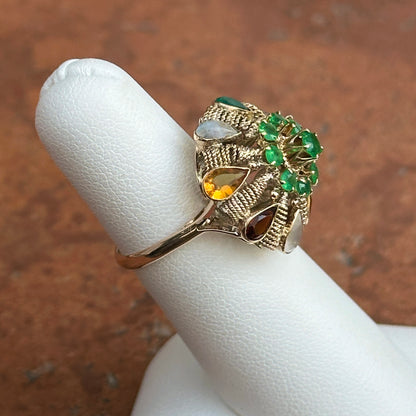 Estate 14KT Yellow Gold Emerald Gemstone Ballerina Ring