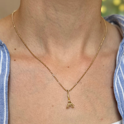 Estate 14KT Yellow Gold Pave Diamond Eiffel Tower Pendant
