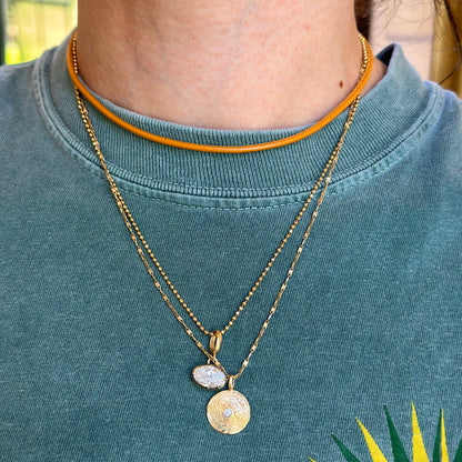 14KT Yellow Gold 2mm Gold Tan Stitched Leather Cord Necklace