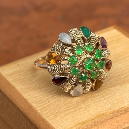 Estate 14KT Yellow Gold Emerald Gemstone Ballerina Ring