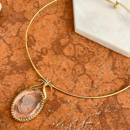 Estate Gold-Tone Stiff Collar + Venetian Glass Cameo Pendant Necklace