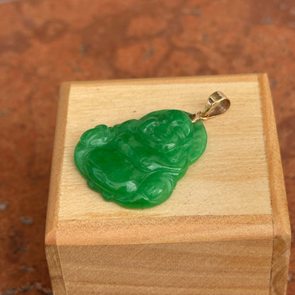 Estate 14KT Yellow Gold Carved Green Jade Buddha Pendant