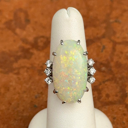 Estate 18KT White Gold Oval Opal + Diamond ring