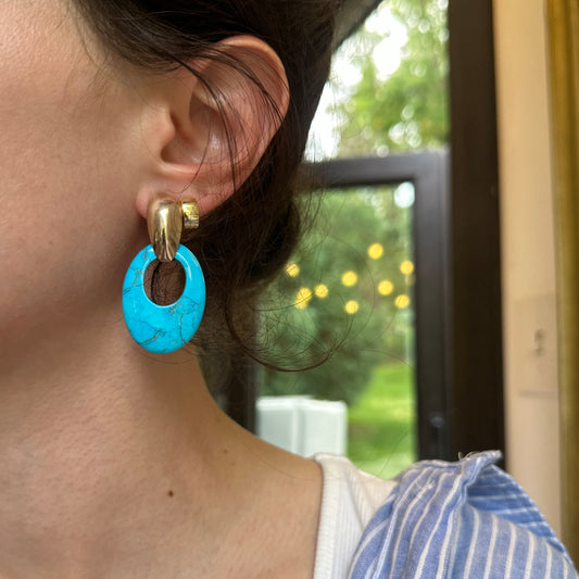Dyed Blue Turquoise Howlite Oval Earring Charms