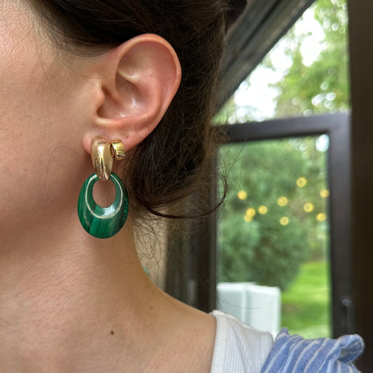 Estate Green Malachite Oval Earring Charms