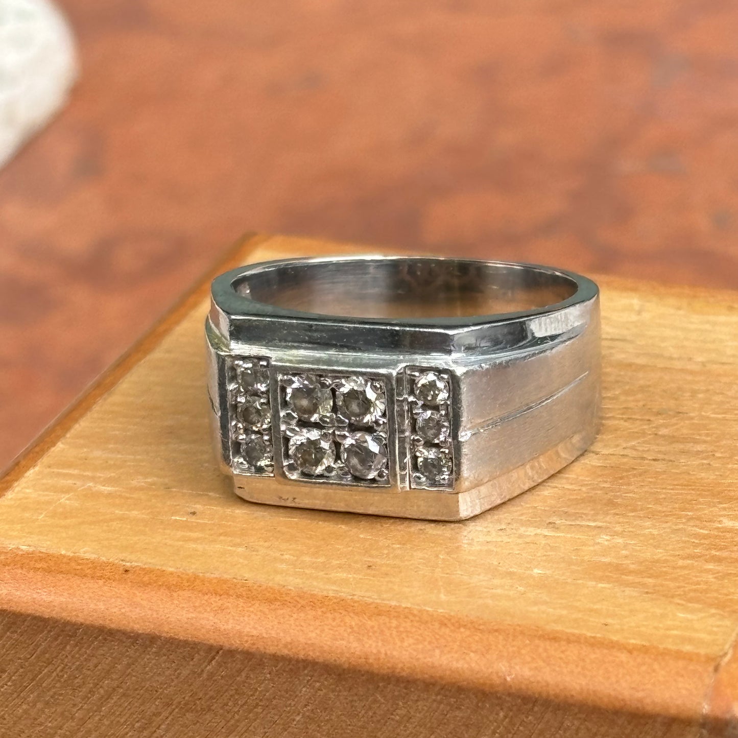 Estate 10KT White Gold Squared Diamond Cluster Ring