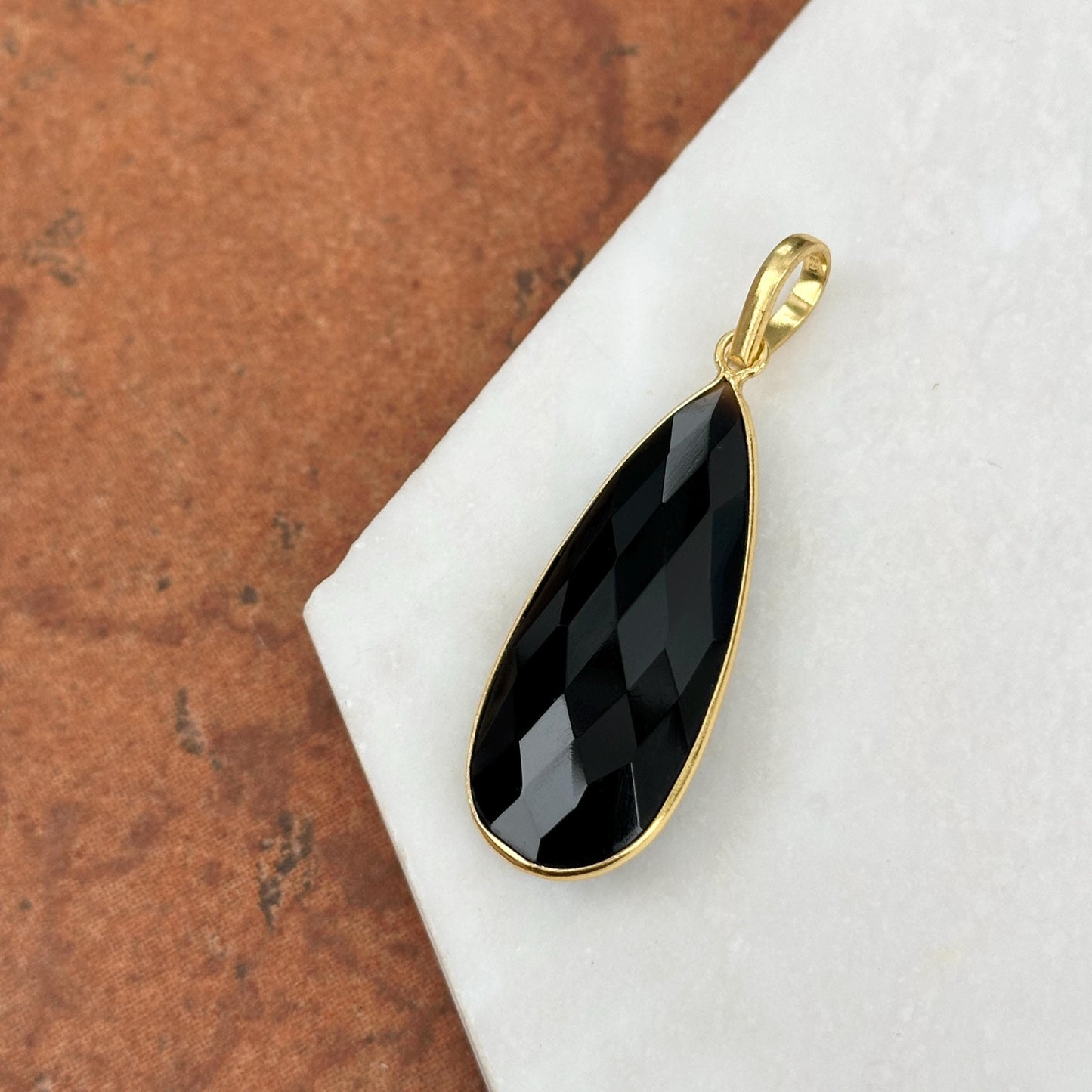 Gold-Plated Sterling Silver Teardrop Black Onyx Pendant