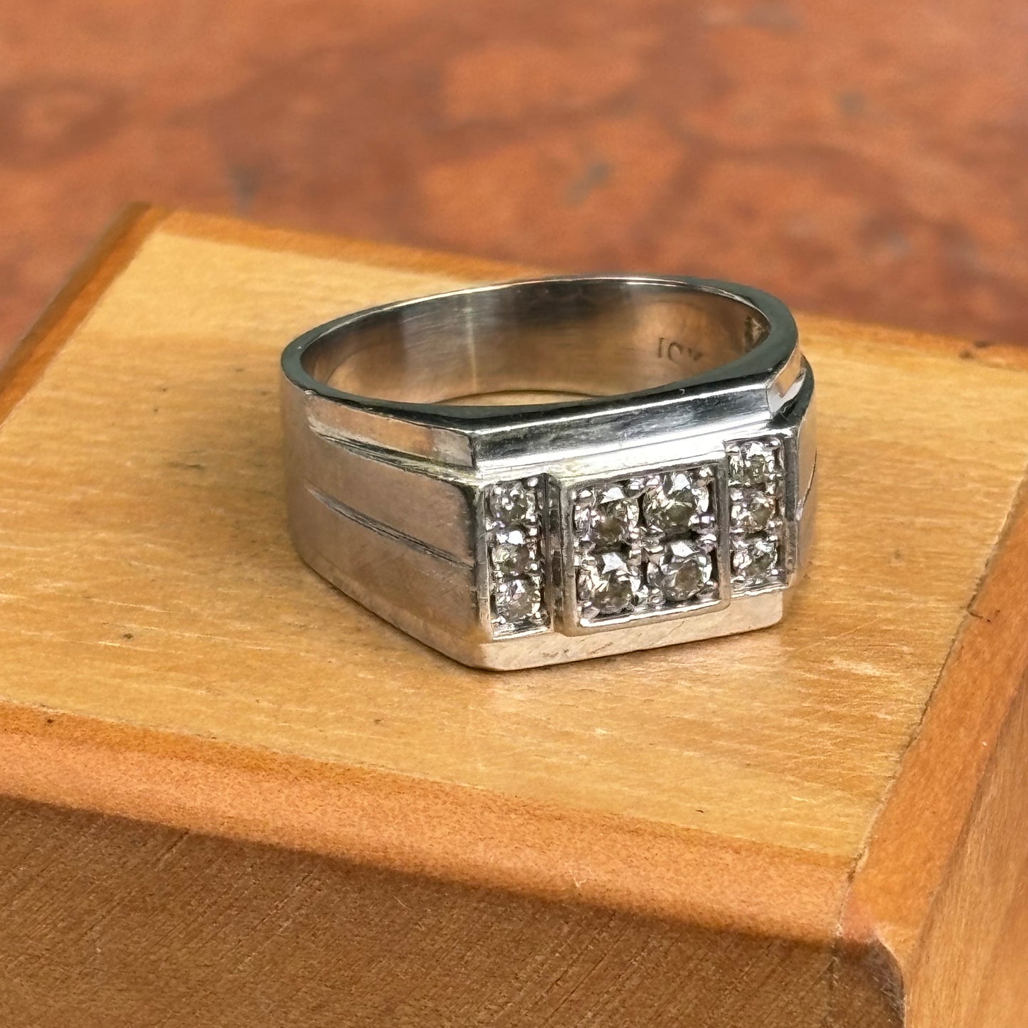 Estate 10KT White Gold Squared Diamond Cluster Ring