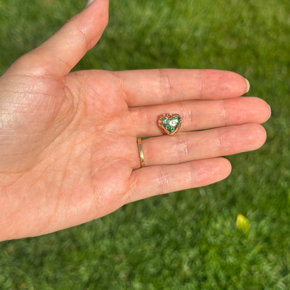 14KT Yellow Gold Gypsy-Set Emerald Puffed Heart Pendant Charm