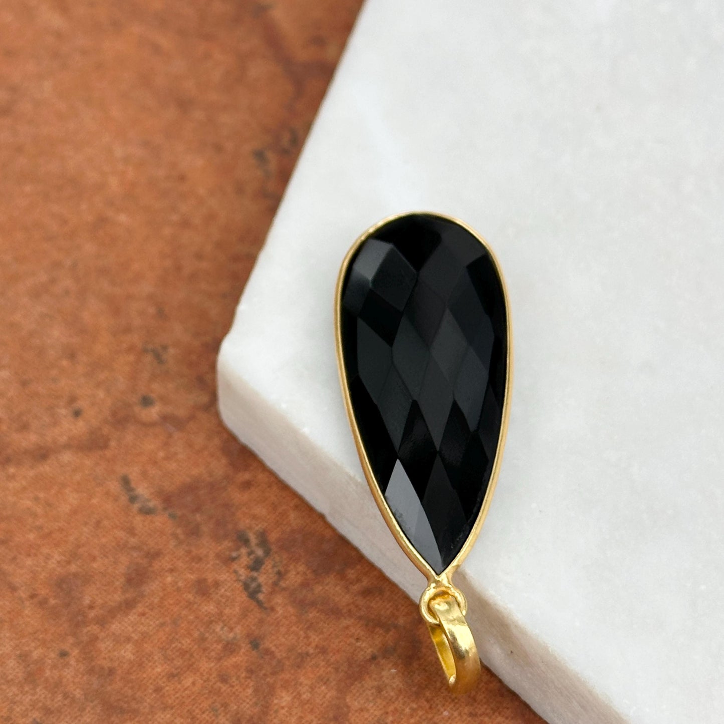 Gold-Plated Sterling Silver Teardrop Black Onyx Pendant