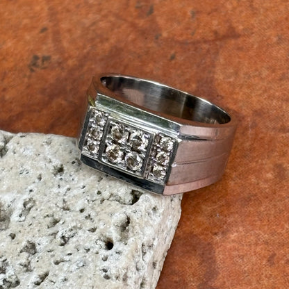 Estate 10KT White Gold Squared Diamond Cluster Ring