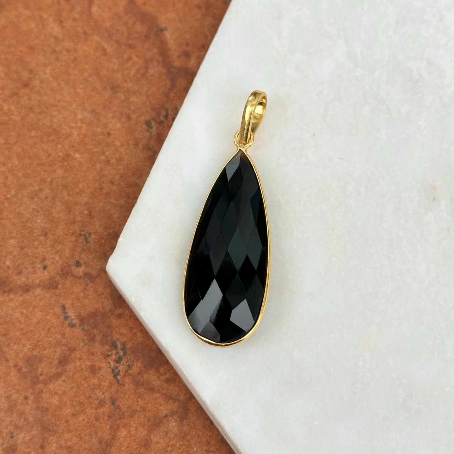 Gold-Plated Sterling Silver Teardrop Black Onyx Pendant