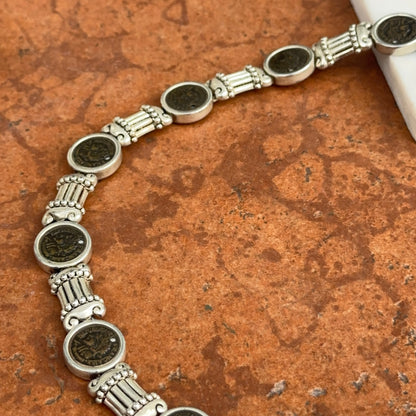 Estate Silver-Tone-Plated Replica Bronze Coin Bezel Set Chain Necklace - LSJ