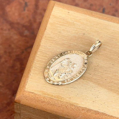 14KT Yellow Gold St Christopher Oval Medal Pendant 22mm