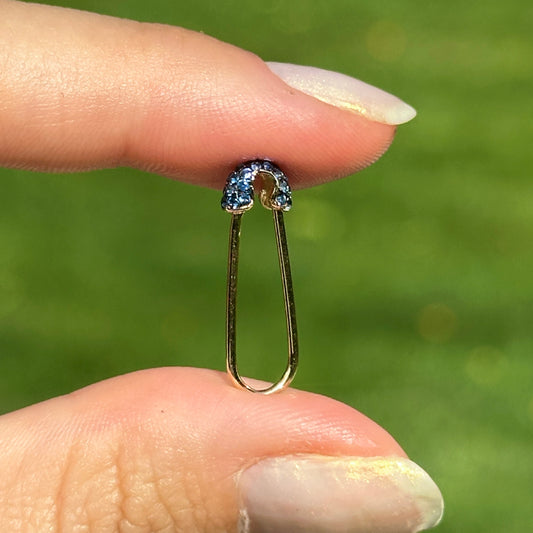14KT Yellow Gold Blue Sapphire Safety Pin Pendant Hanger Connecter