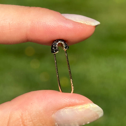 14KT Yellow Gold Black Diamond Safety Pin Pendant Hanger Connecter