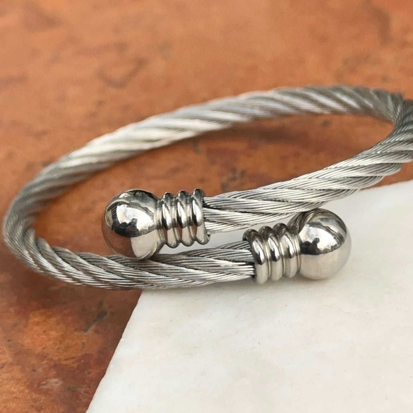 Stainless Steel Bypass Twisted Cable Bangle Bracelet