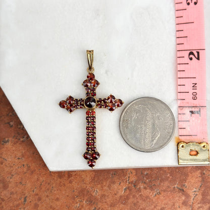 Estate 14KT Yellow Gold Garnet Cross Pendant