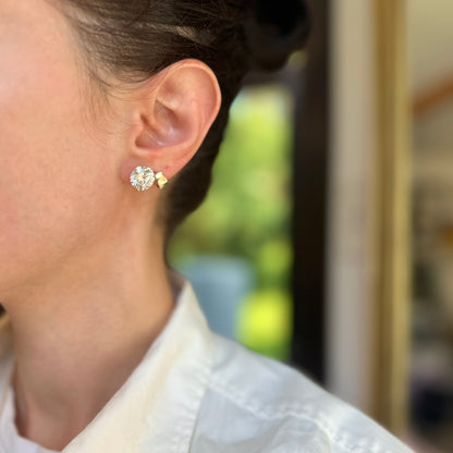 18KT Yellow Gold Round 10 Carat Lab Grown Diamonds 3-Prong Stud Earrings + Paddle Backs