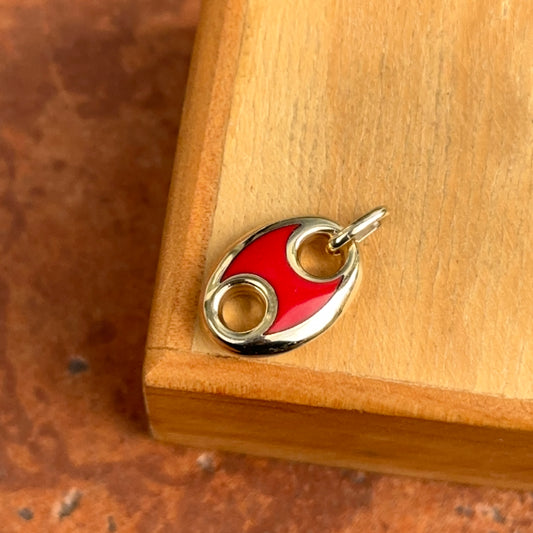 14KT Yellow Gold Red Enamel Puffed Mariner Link Pendant Charm