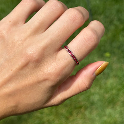 Estate Sterling Silver Synthetic Ruby Eternity Band Ring