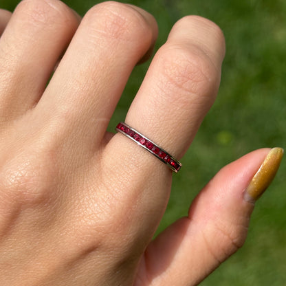 Estate Sterling Silver Synthetic Ruby Eternity Band Ring