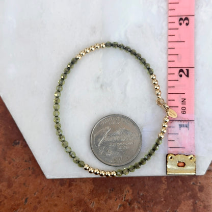 Estate 14KT Yellow Gold Green Tourmaline Beaded Bracelet